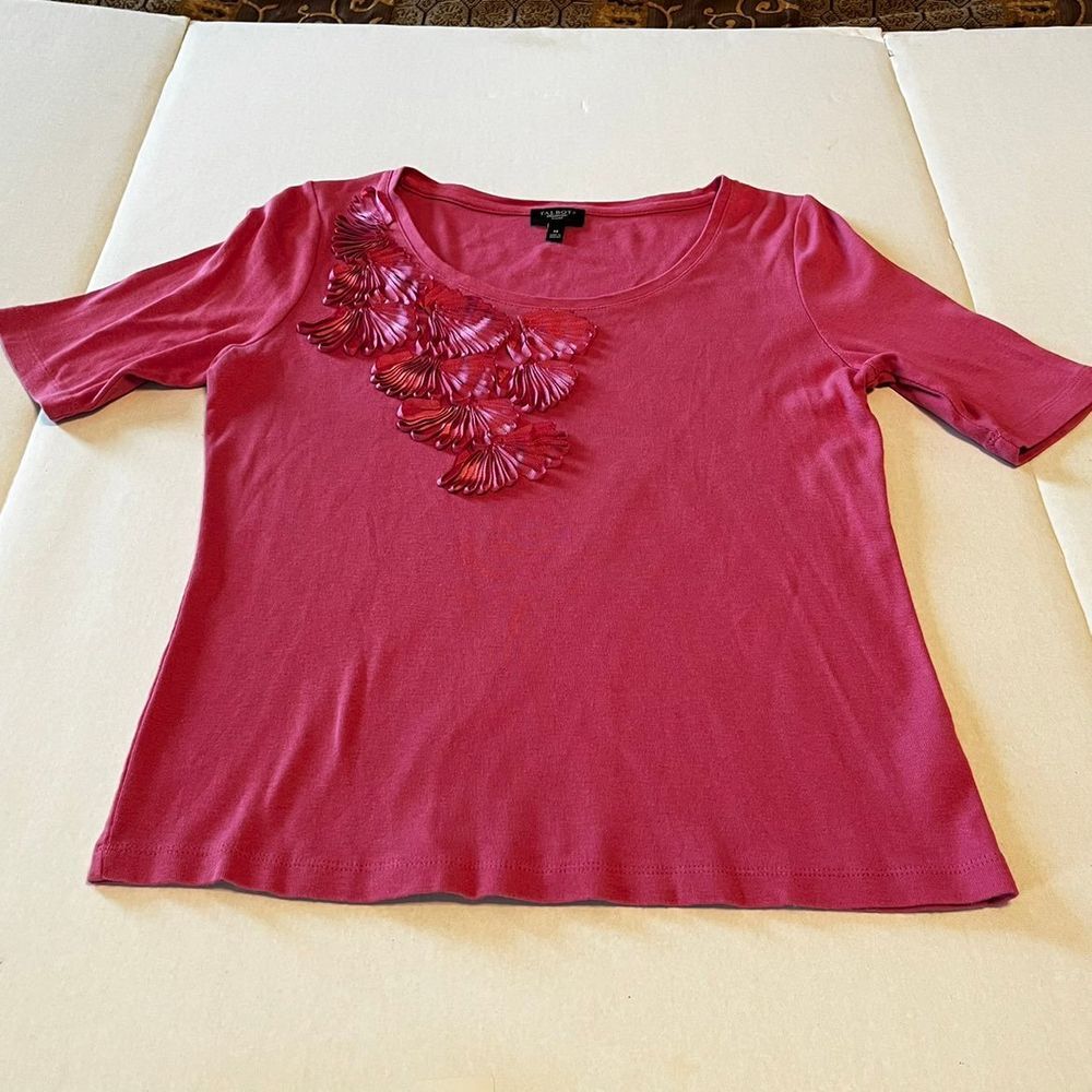 Talbots Petites pink‎ ribbon design half sleeve size medium M shirt